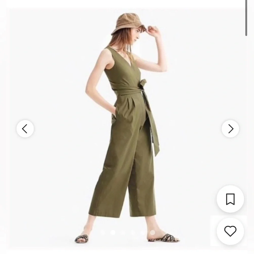 JCrew Olive Green Wrap Tie Jumpsuit in Poplin Size 0